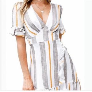 Saints + Secrets ruffle pom pom wrap dress
